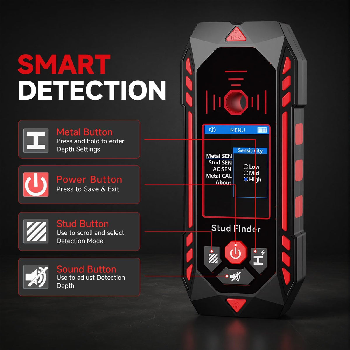 NOYAFA Detecta Vigas, Detector Eléctrico de Pared con Sensibilidad Ajustable
