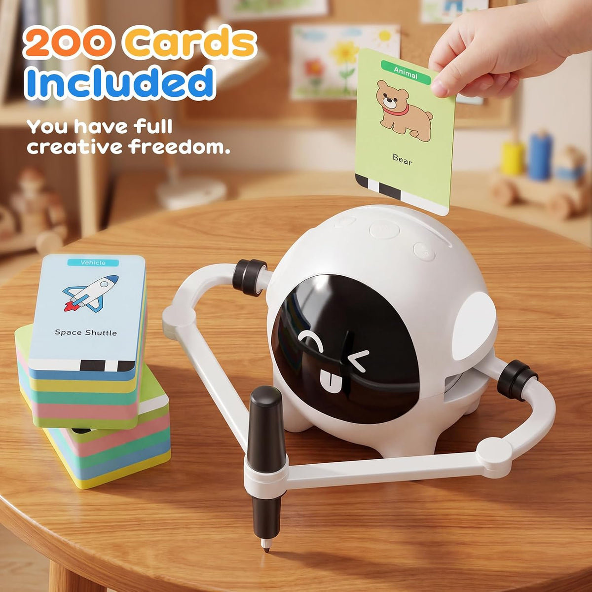 Robot de dibujo con 200 tarjetas Montessori Learning Toys para niños de 3