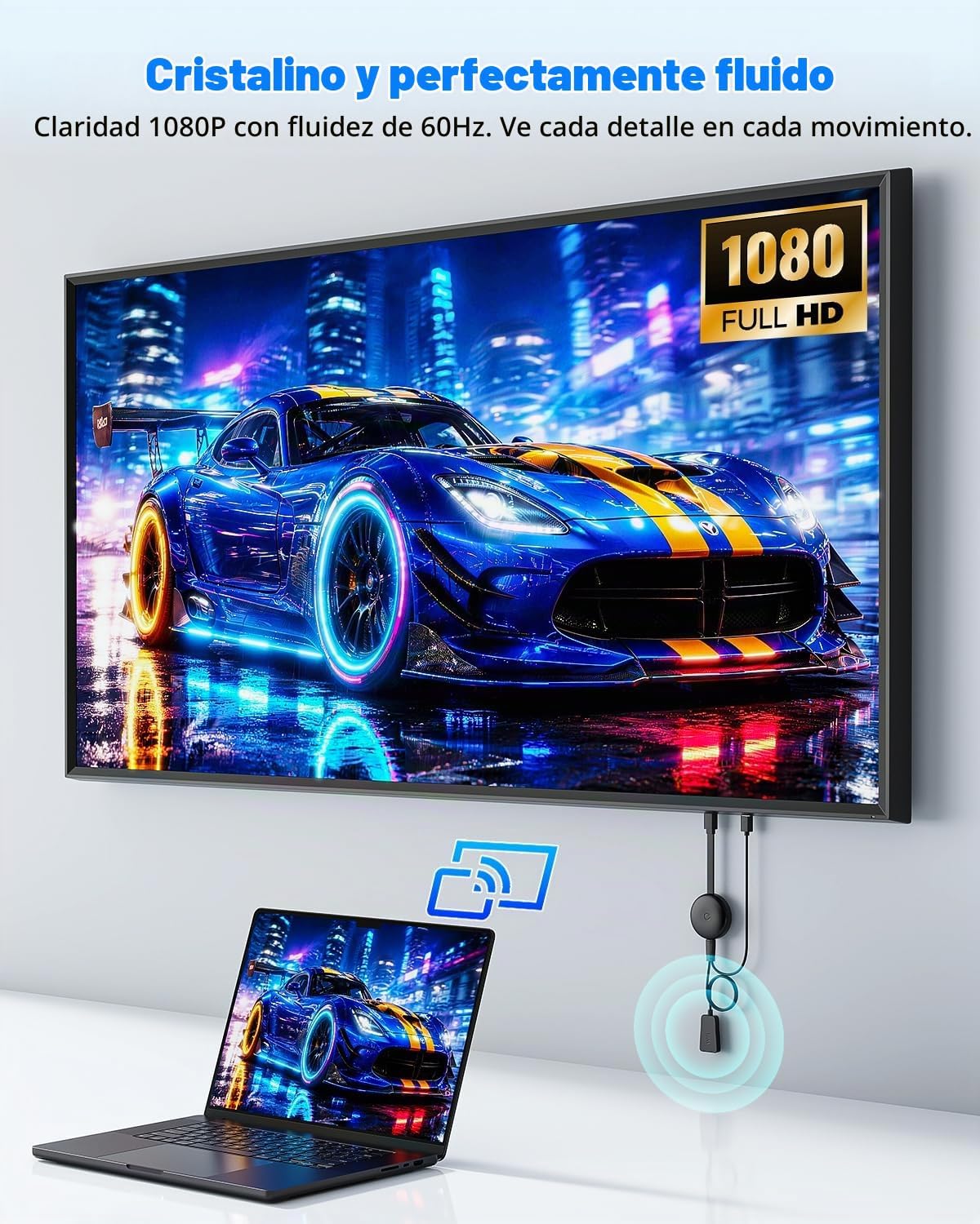 Miracast - Adaptador de pantalla HDMI inalámbrico, dongle de espejo de pantalla HD, 2.4G y 5G C, compatible con iOS, Android, Windows, Mac a HDTV/monitor/proyector