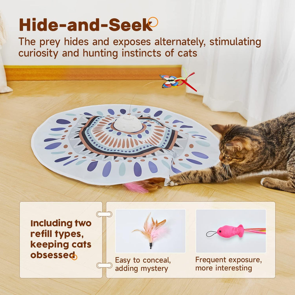 Juguetes para gatos Potaroma recargables, 3 en 1 busca y esconde para gatitos, juego automático interactivo, mariposa revoloteando, varita con plumas en movimiento, ejercicio para gatitos en