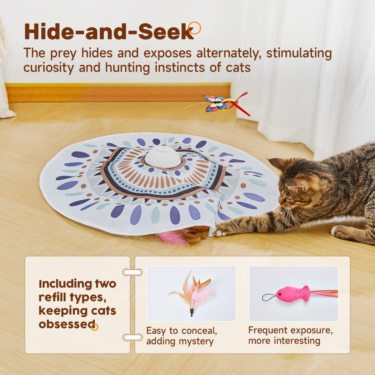 Juguetes para gatos Potaroma recargables, 3 en 1 busca y esconde para gatitos, juego automático interactivo, mariposa revoloteando, varita con plumas en movimiento, ejercicio para gatitos en