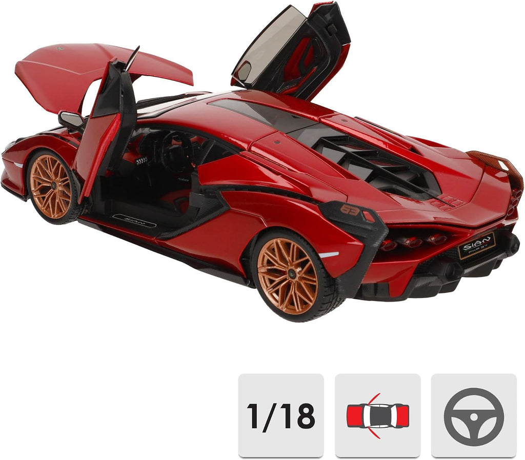 Lamborghini Sian FKP 37 Rojo con ruedas de cobre 118 Modelo de automóvil fundido a presión por Bburago 11046 TY-18-11046R