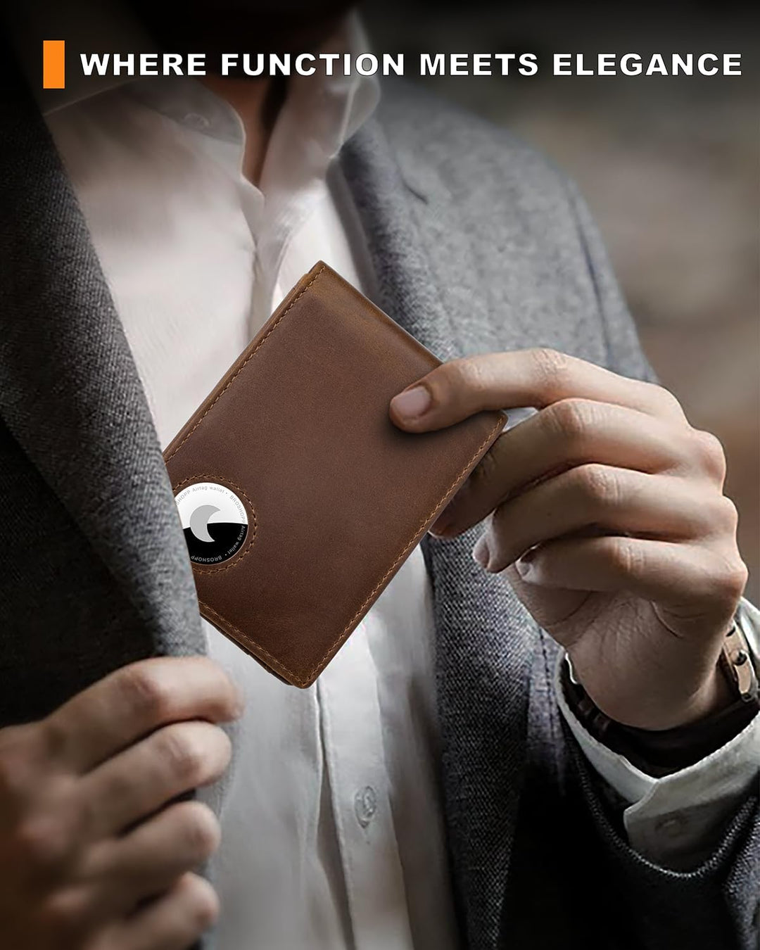 BROSHOPP Billetera Airtag para hombres, billetera bifold de cuero d...