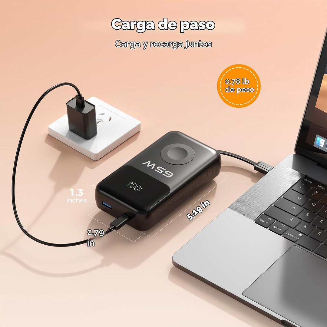 PANDUK Power Bank 20000mAh 65W - Cargador portátil para Apple Watch...