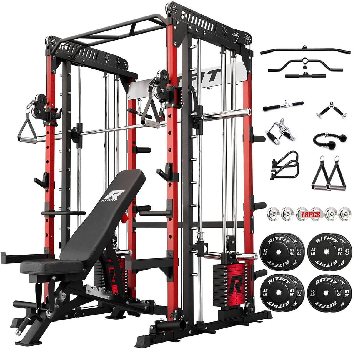 RitFit Máquina M1 Pro Smith con paquete de pila de peso, jaula eléctrica para gimnasio en casa