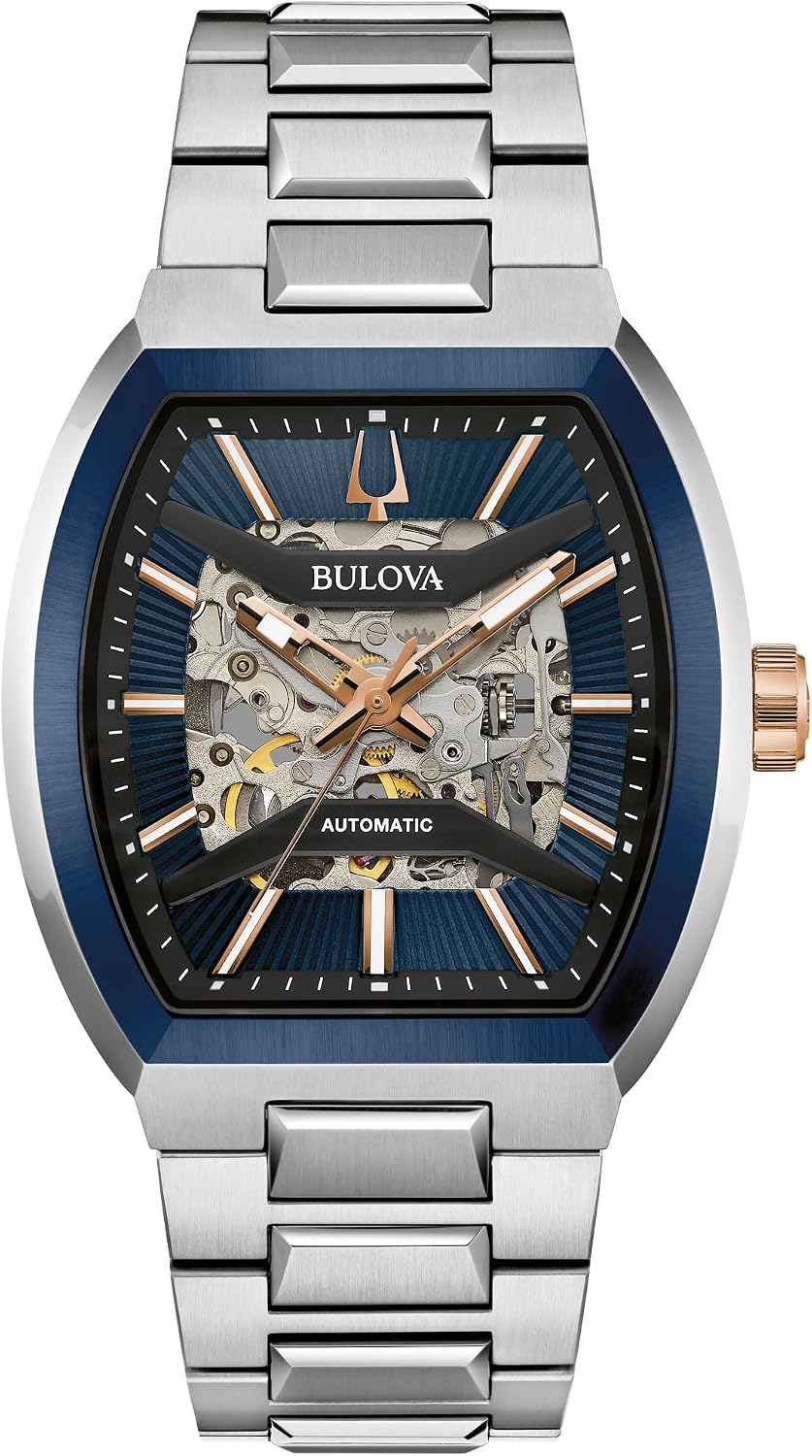Bulova Maquina Reloj Automático de Pulsera de Acero Inoxidable Esfera Azul 1.575 in - 98A319