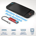 Conmutador USB-C 2, adaptador HDMI 4K @60Hz con puerto PD/USB 3.0/Gigabit Ethernet, base de repuesto para Switch/Switch OLED/Steam Deck/ROG Ally/Xbox Ally/Legion Go