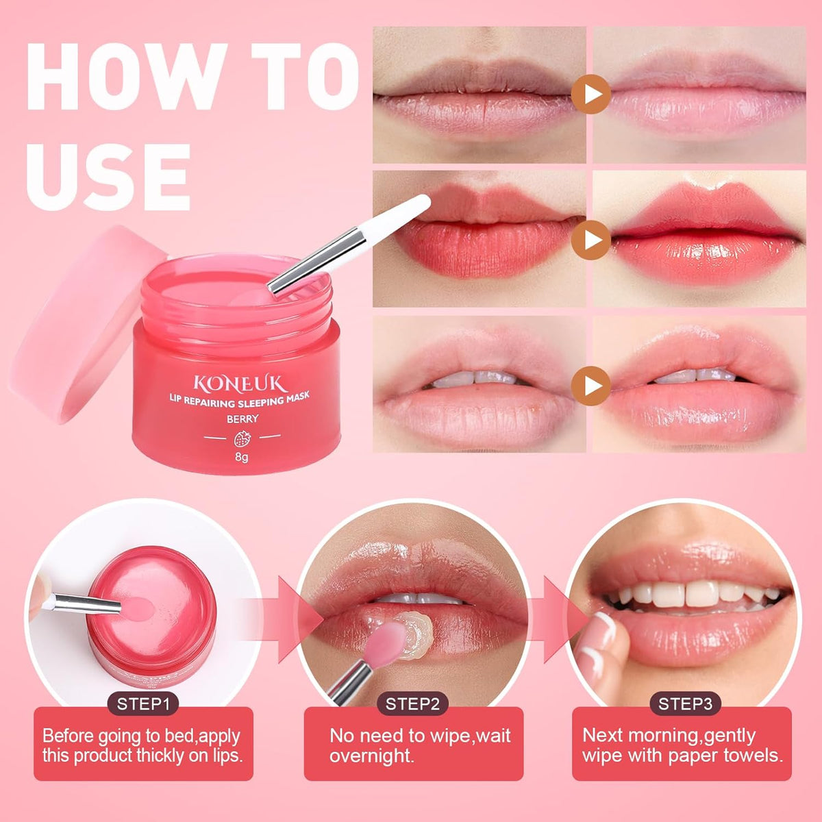 Paquete de 24 máscaras de labios para dormir, máscara de labios a g...