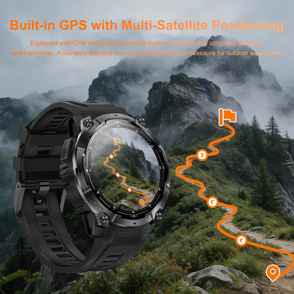 Reloj inteligente militar resistente para hombre con GPS, reloj AMOLED de seguimiento de fitness de 1.43 pulgadas con llamada Bluetooth, linterna/brújula, más de 170 modos deportivos, impermeable, reloj inteligente para hombre para Android iPhone
