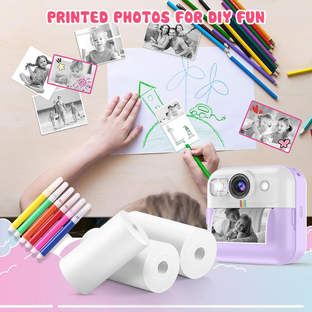 1 impresión instantánea para cámara para niños, 1 y 6 rollos de papel de impresión