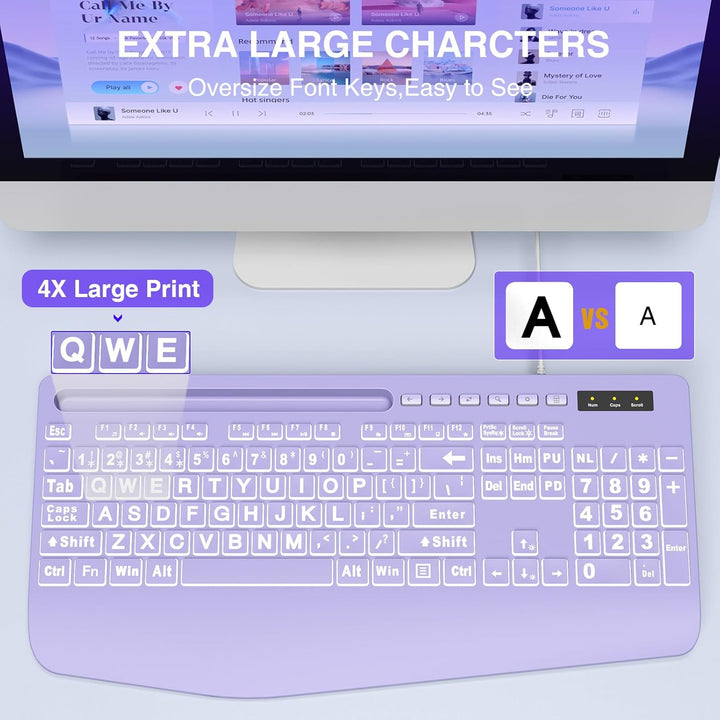 SABLUTE Large Print Backlit Computer Keyboards, Wired Lighted USB K...