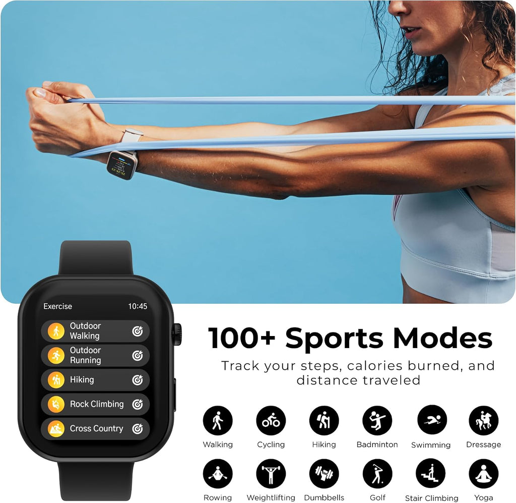 iTouch AIR 5 PRO - Reloj inteligente con GPS, AMOLED de 1.96 pulgadas, llamadas Bluetooth, más de 100 modos deportivos, frecuencia cardíaca, SpO2, seguimiento del sueño y el estrés, resistente al agua 3ATM, duración de la batería de 10 días, para iPhone y