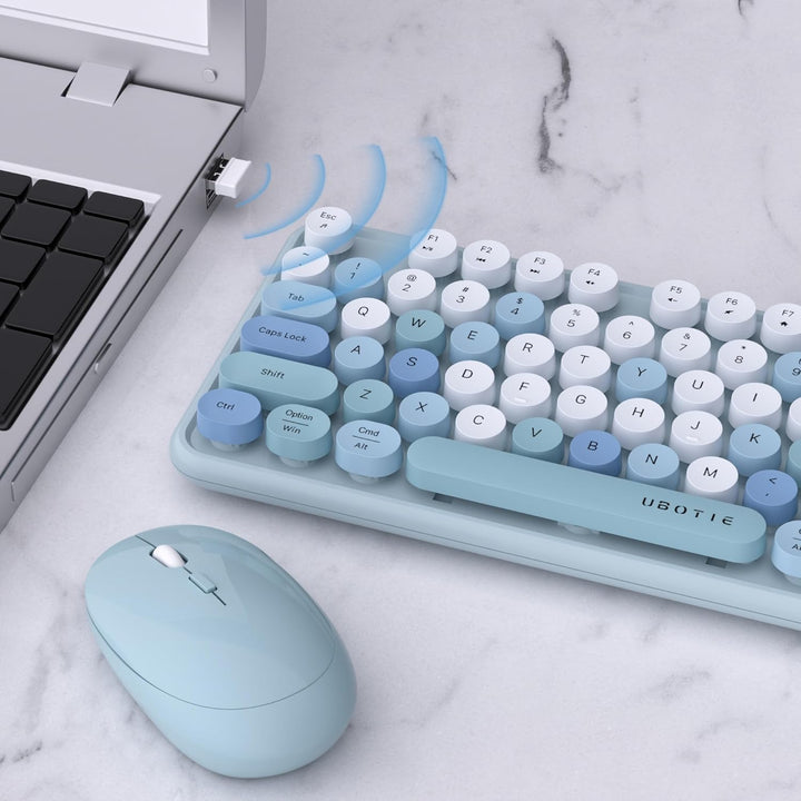 UBOTIE Teclado inalámbrico colorido para computadora y mouse óptico...