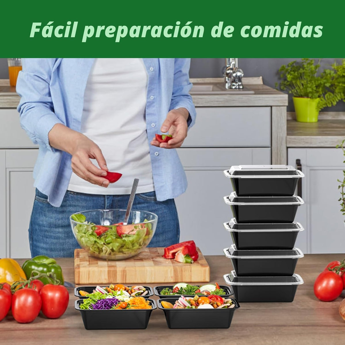 Dealusy - Recipientes con tapa reutilizables de 24 onzas para alimentos preparados, resistentes, a prueba de fugas, seguros, aptos para microondas, congelador y lavavajillas, 50 unidades (100 piezas)
