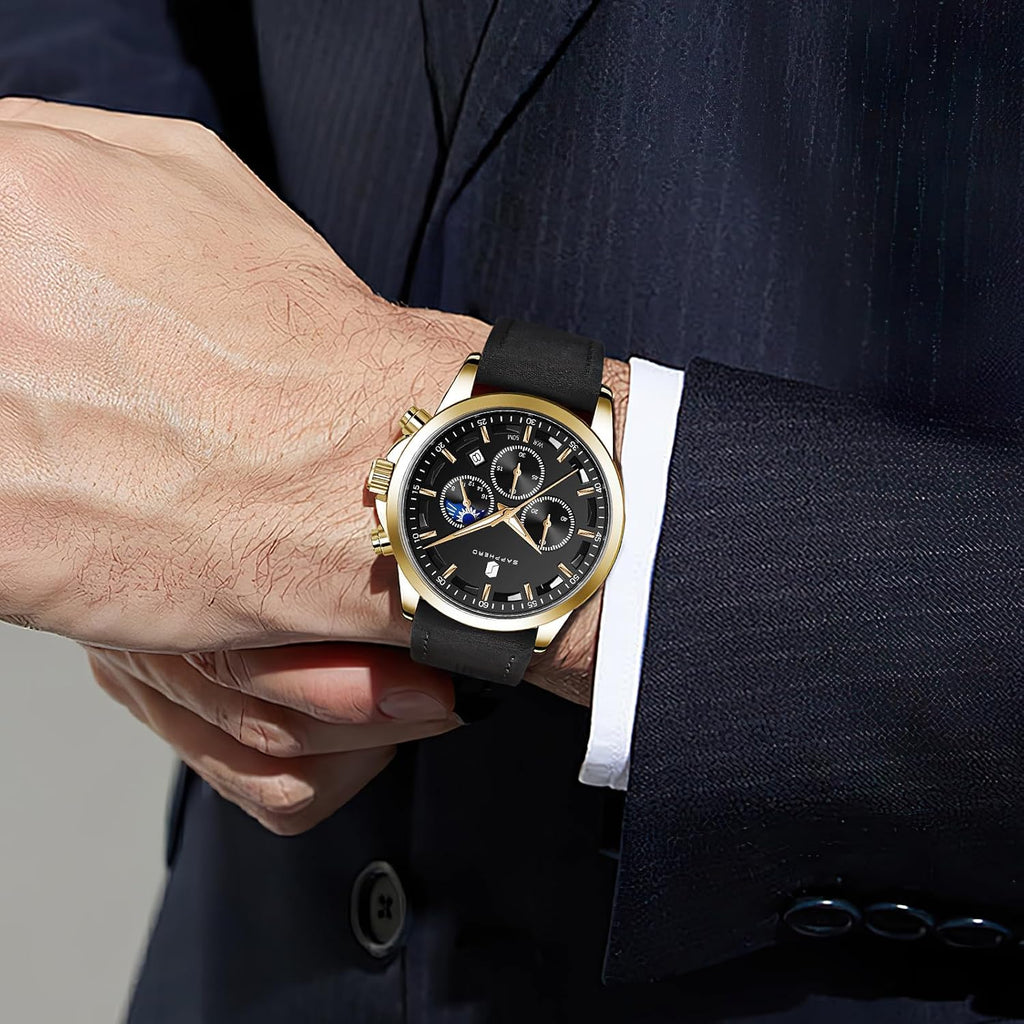 SAPPHERO Relojes cronógrafos para hombre, reloj analógico de acero inoxidable casual original para negocios, 50M, impermeable, luminoso, con esfera de fecha, regalo para hombre