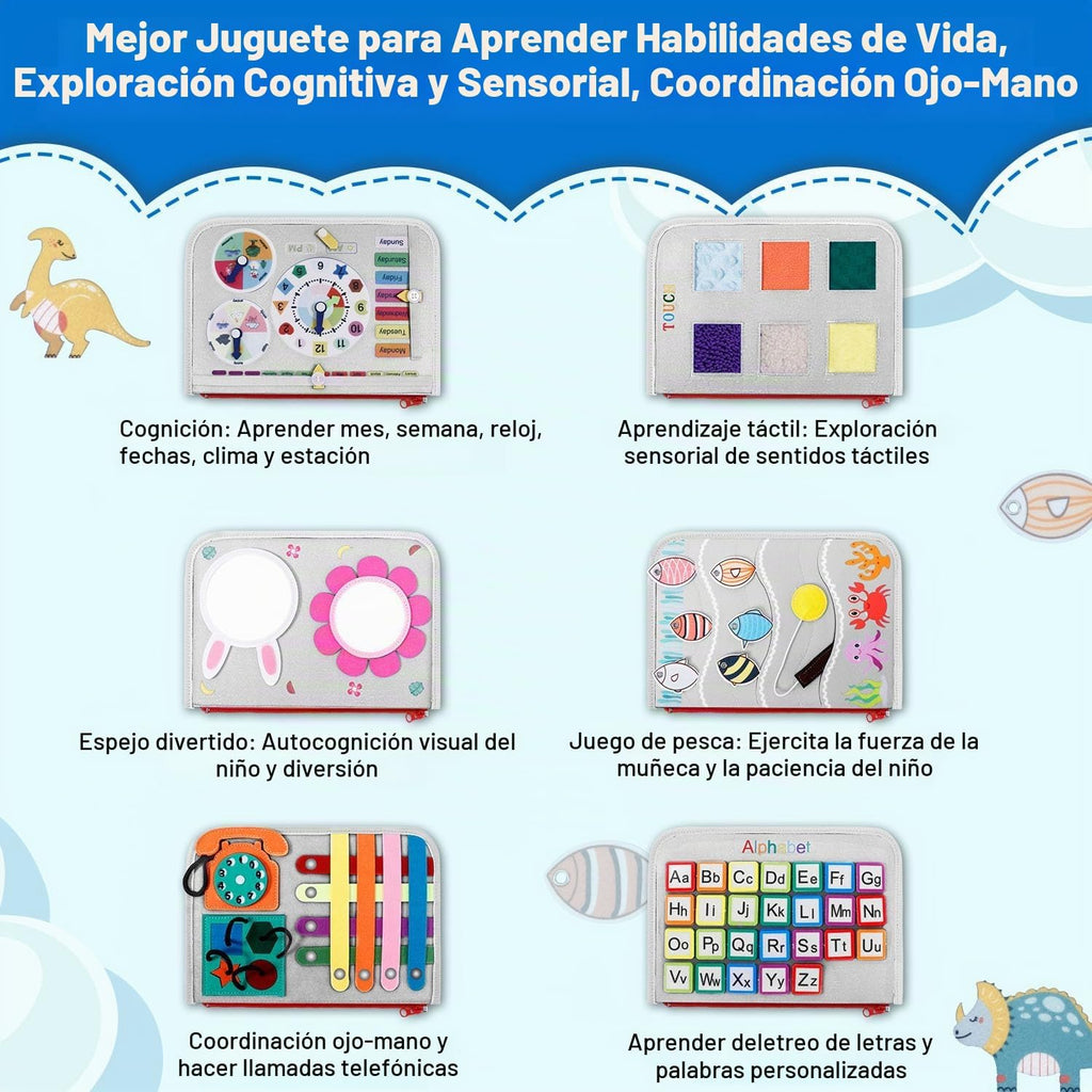 Juguete Montessori para niños y niñas, regalos de cumpleaños, juguete sensorial de viaje para autismo, actividad educativa, libro sensorial ocupado para aprender habilidades motoras finas, gris