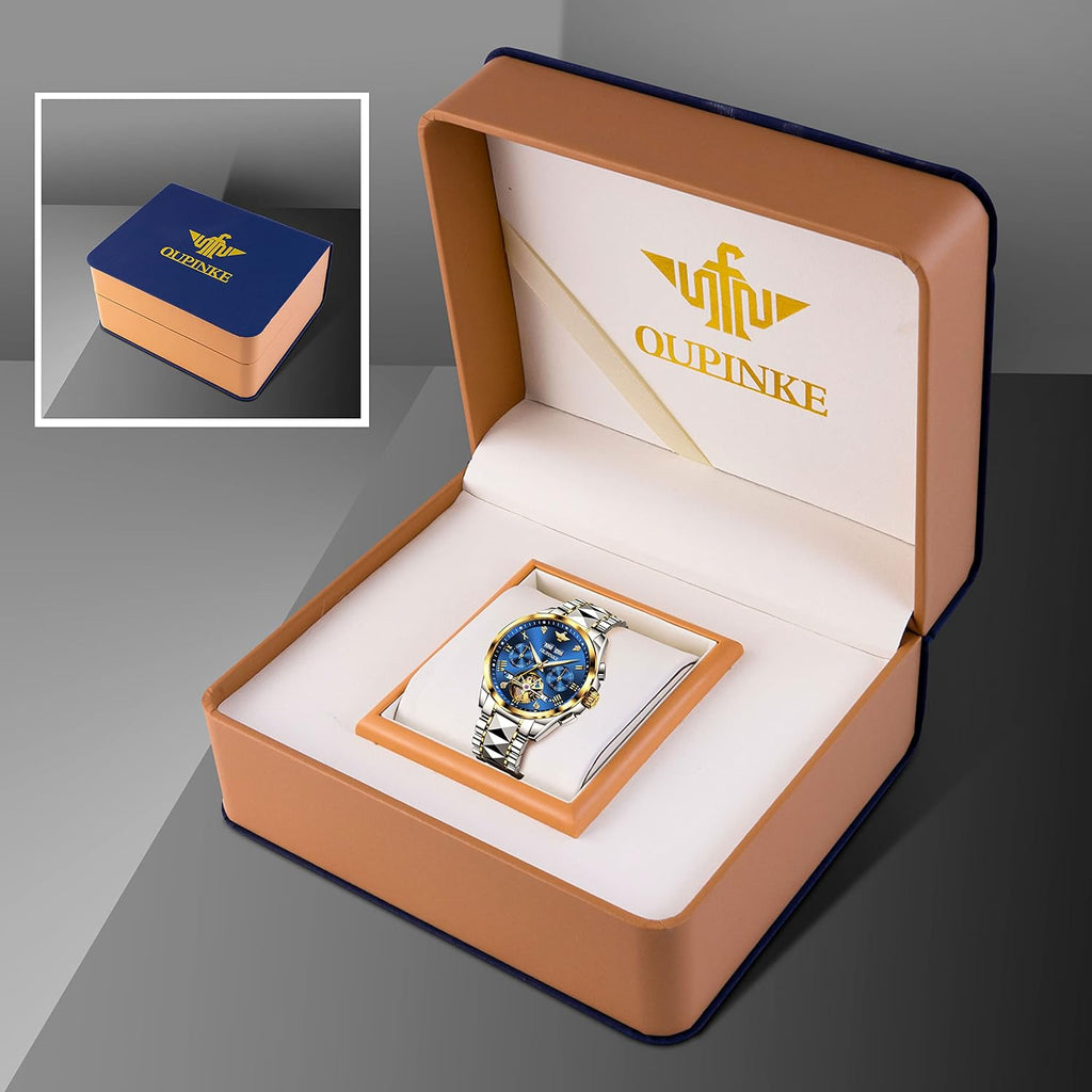 OLEVS Reloj mecánico de lujo clásico de moda para hombre, relojes impermeables de acero inoxidable de cuerda automática para hombre, esfera grande, con fecha de diamante, sin batería, reloj para
