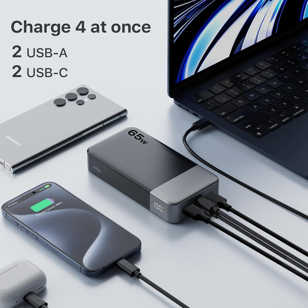 NOBIS Paquete de baterías de 20000 mAh, banco de energía de 65 W, c...
