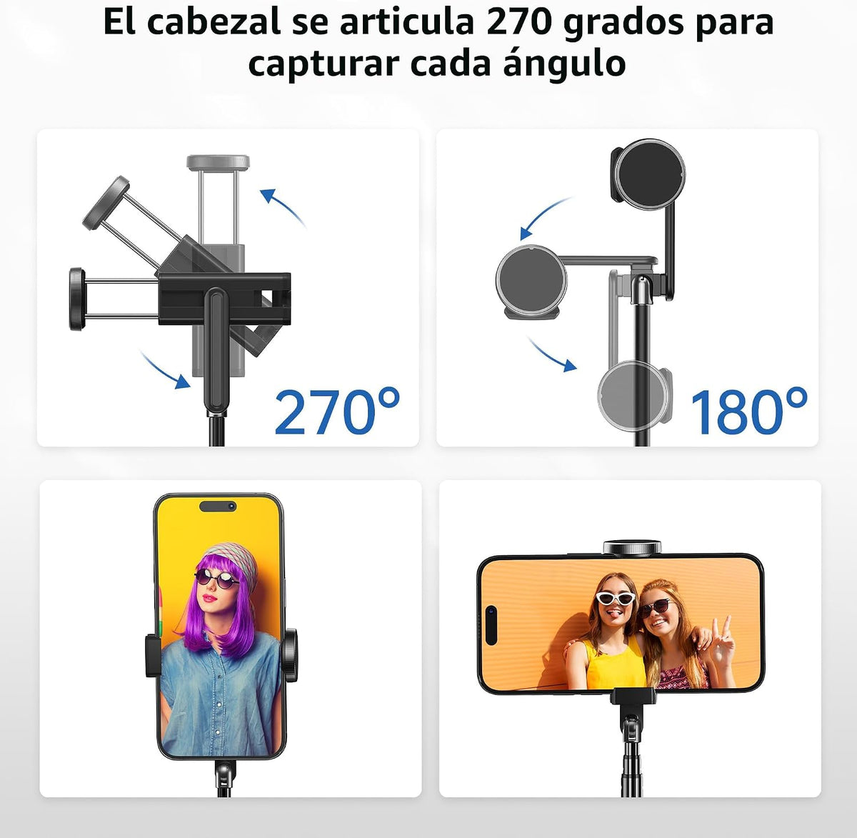 ATUMTEK - Trípode para selfie stick con control remoto Bluetooth recargable