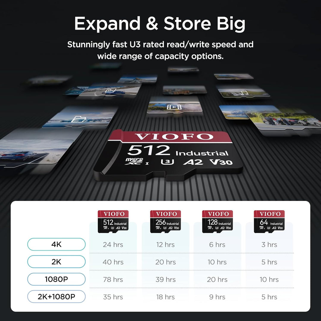 VIOFO Tarjeta microSD de grado industrial de 256 GB, tarjeta de mem...