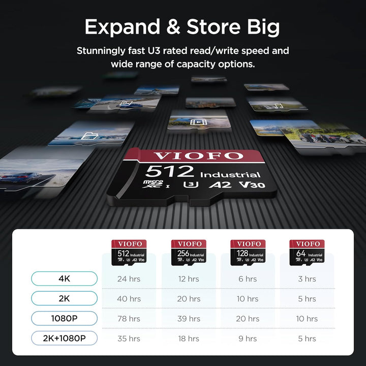 VIOFO Tarjeta microSD de grado industrial de 256 GB, tarjeta de mem...