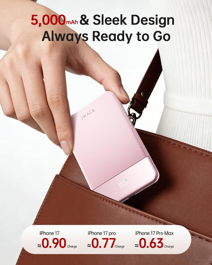 iWALK Cargador Portátil Magnético 5000mAh, Rosa