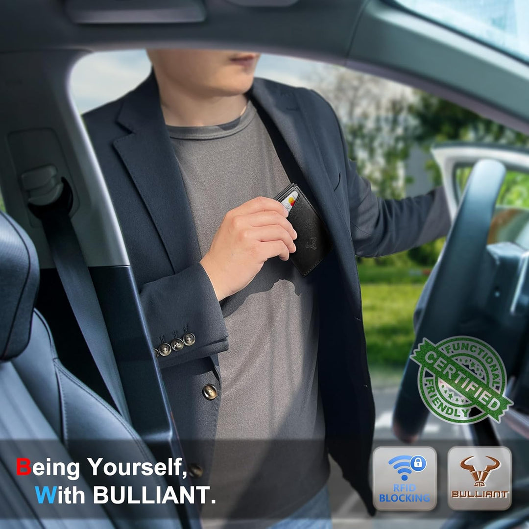 BULLIANT Billetera de cuero para hombre, tarjetero con clip para di...