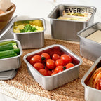CuBE High 3Pcs Set de Contenedores de Acero Inoxidable para Alimentos con Tapa y 3 Accesorios de Cocina en Red Premium de Corea del Sur, Apto para Lavavajillas
