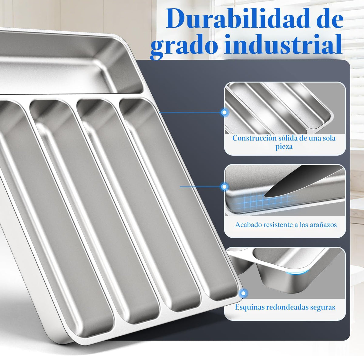 Organizador de cubiertos, acero inoxidable, apto para lavavajillas