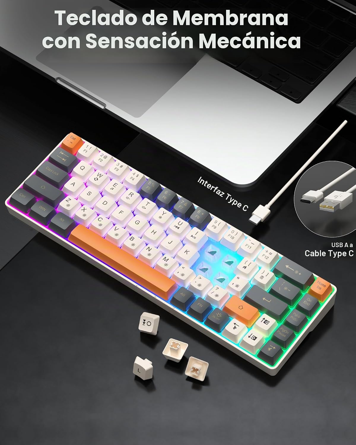 CORBOBO Teclado 60%, teclado para juegos retroiluminado RGB con cab...