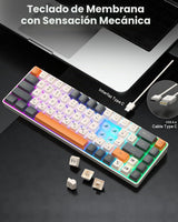 CORBOBO Teclado 60%, teclado para juegos retroiluminado RGB con cab...