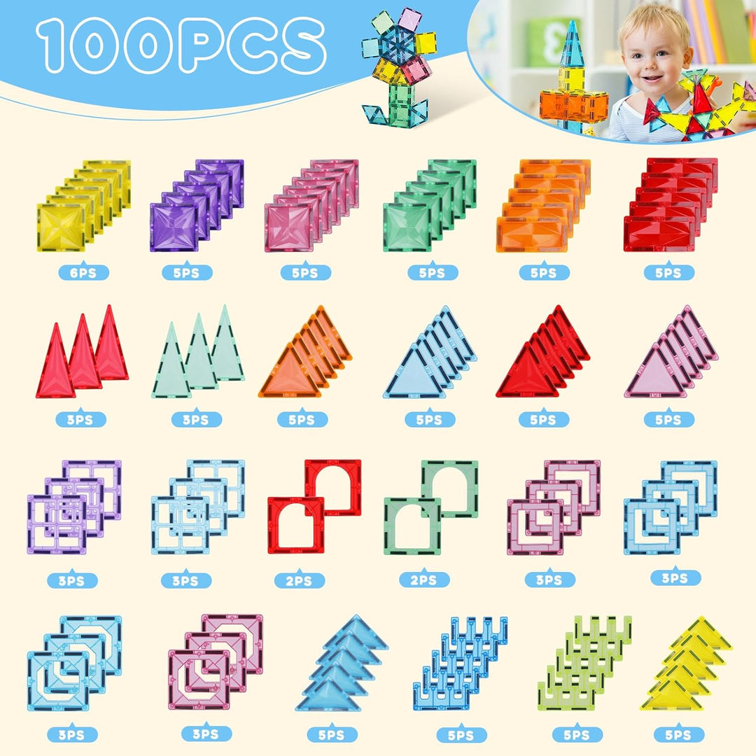 Paaxido Azulejos magnéticos, juego de 100 bloques magnéticos, bloqu...