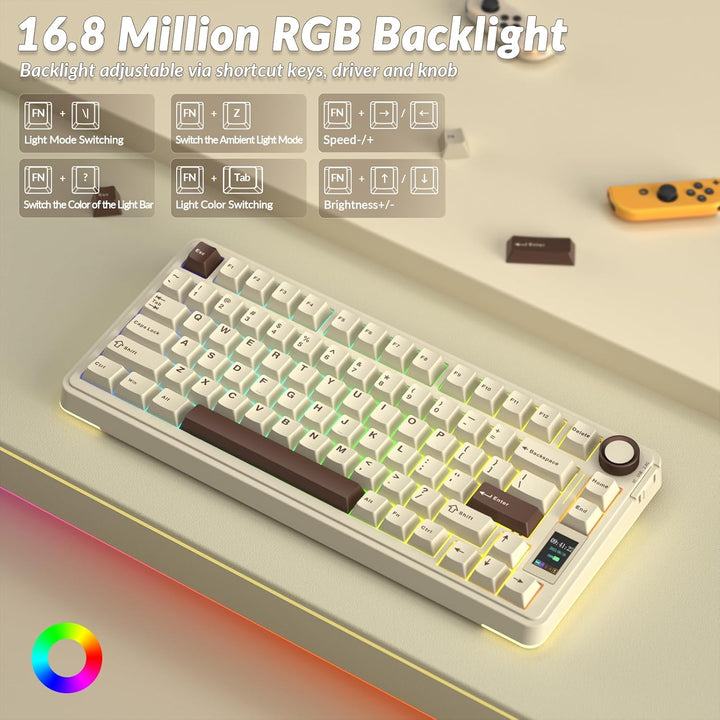 AULA Teclado mecánico inalámbrico S75 PRO con pantalla y perilla, 7...