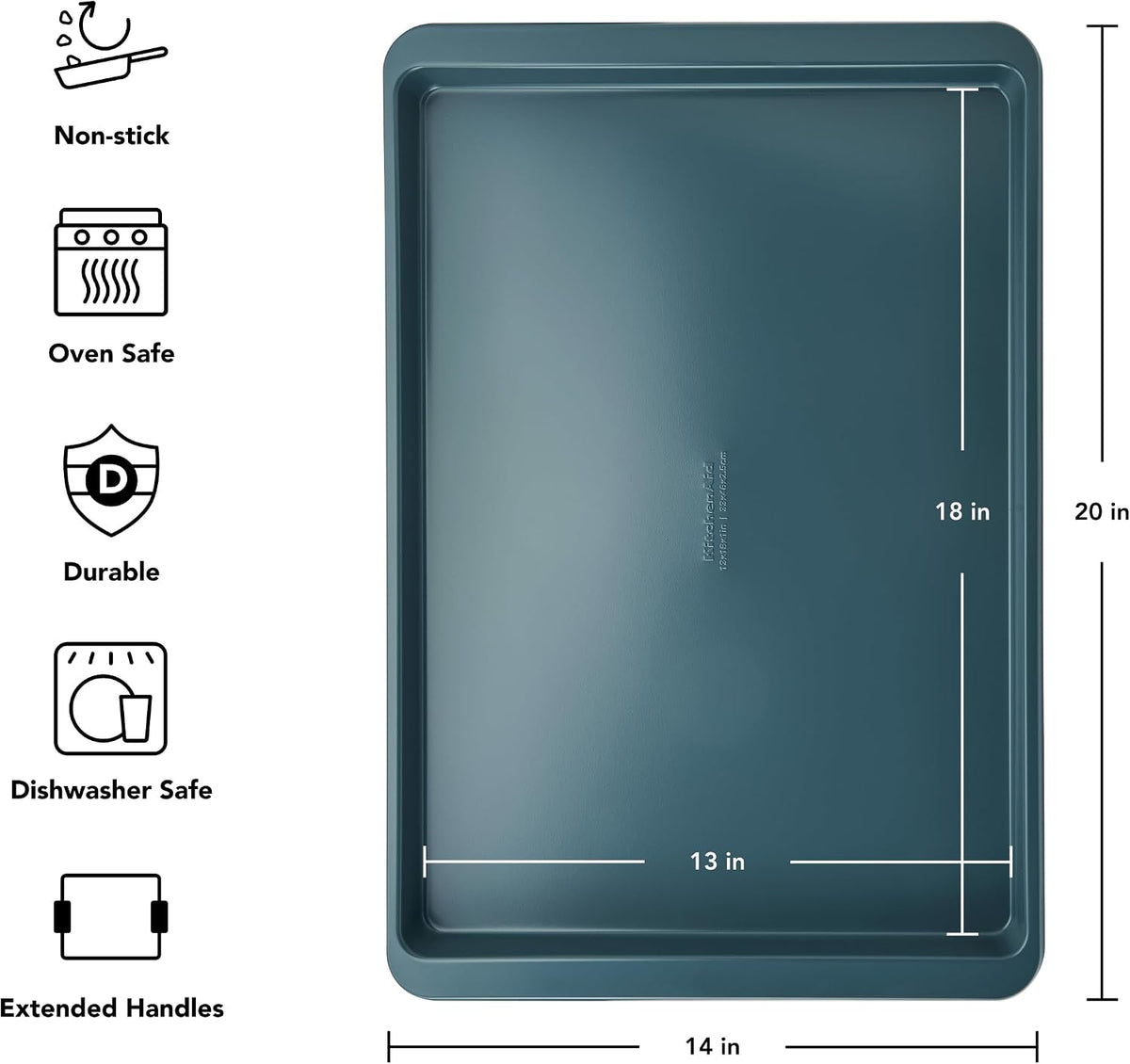 KitchenAid Bandeja antiadherente de acero aluminizado, apta para lavavajillas, agave, 13x18 pulgadas