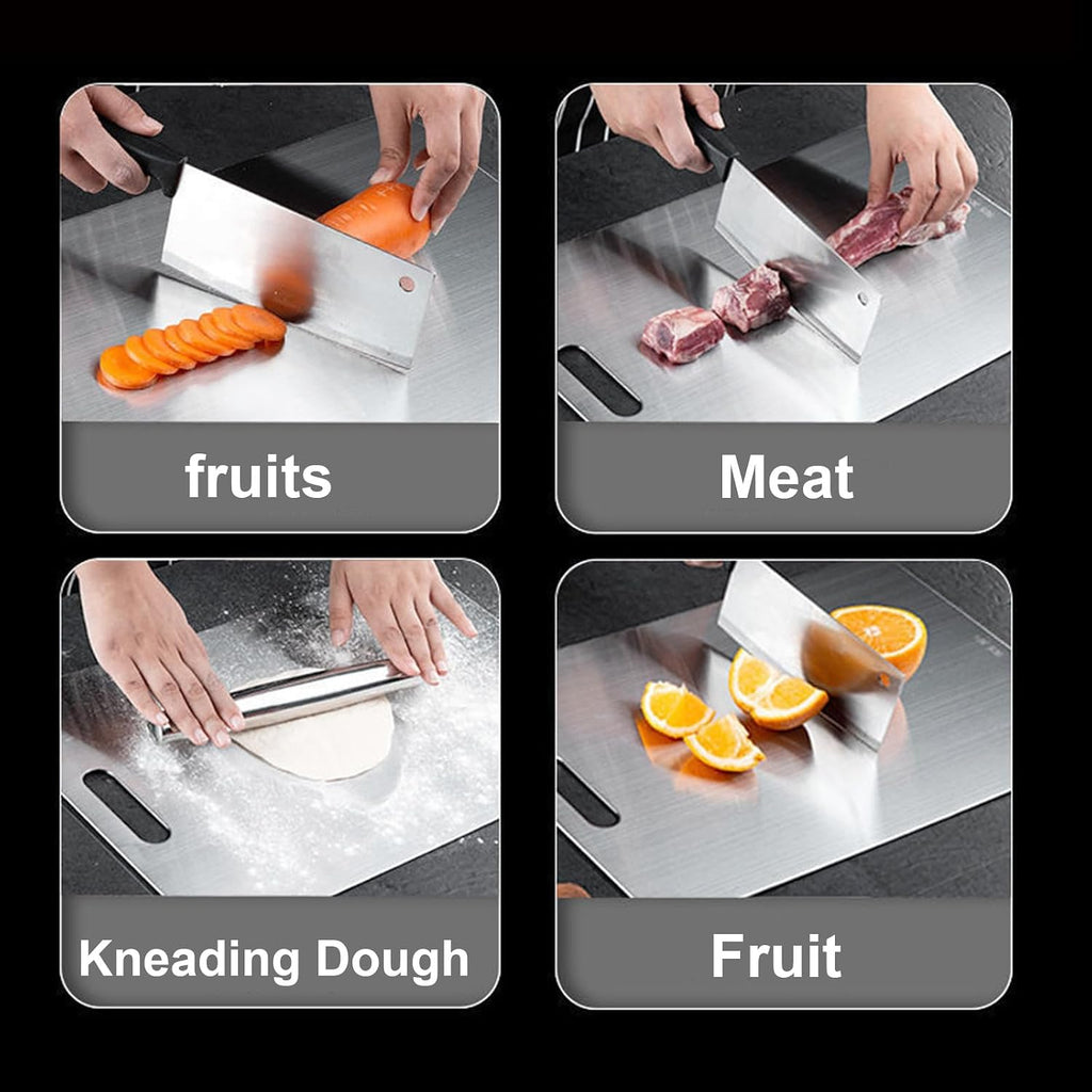 Kant Tabla de cortar de acero inoxidable con labio, tablas de cortar de acero para cocina, no tóxicas, aptas para lavavajillas, tabla de cortar y amasar para masa, carne, verduras, frutas, pan