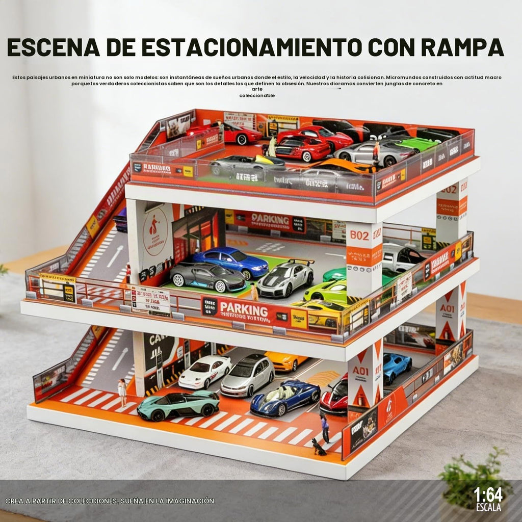Vitrina para Hot Wheels: Diorama de garaje de coche de juguete con luces