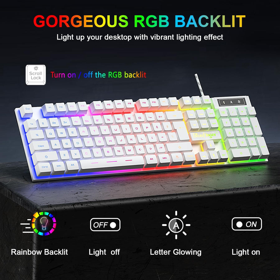Conjunto de teclado y ratón RGB para juegos BlueFinger con retroilu...