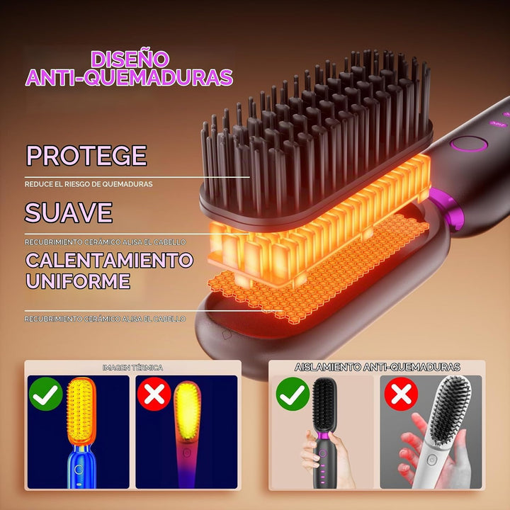 Cepillo alisador de pelo inalámbrico, mini peine caliente inalámbri...