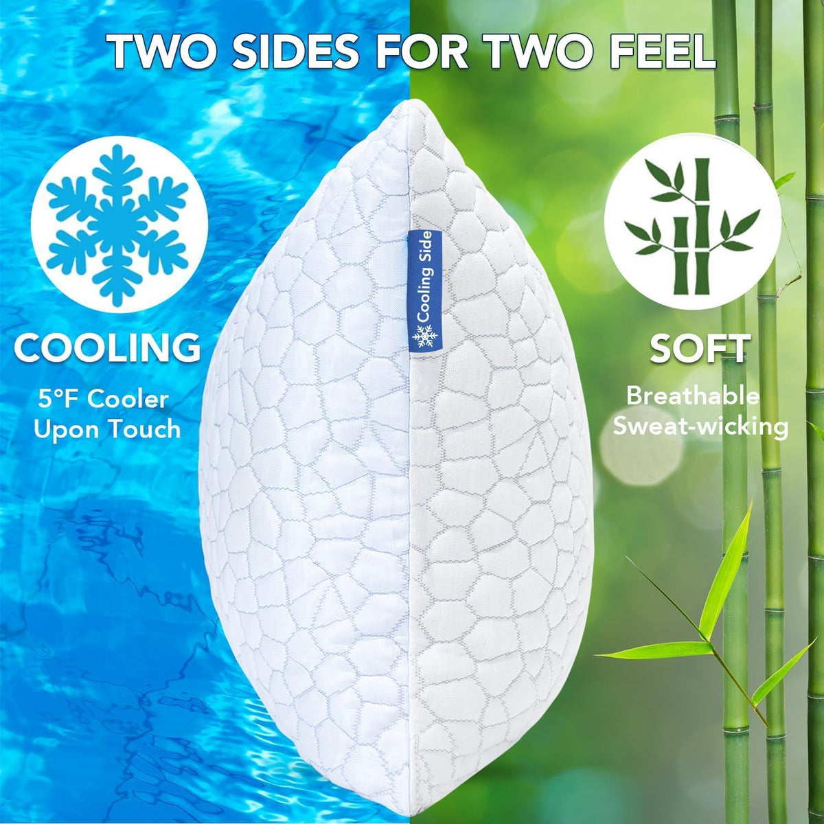 QUTOOL Juego de 2 almohadas refrescantes de espuma viscoelástica triturada CertiPUR-US, tamaño Queen, almohada fresca para personas que duermen con calor, almohada firme ajustable para personas que