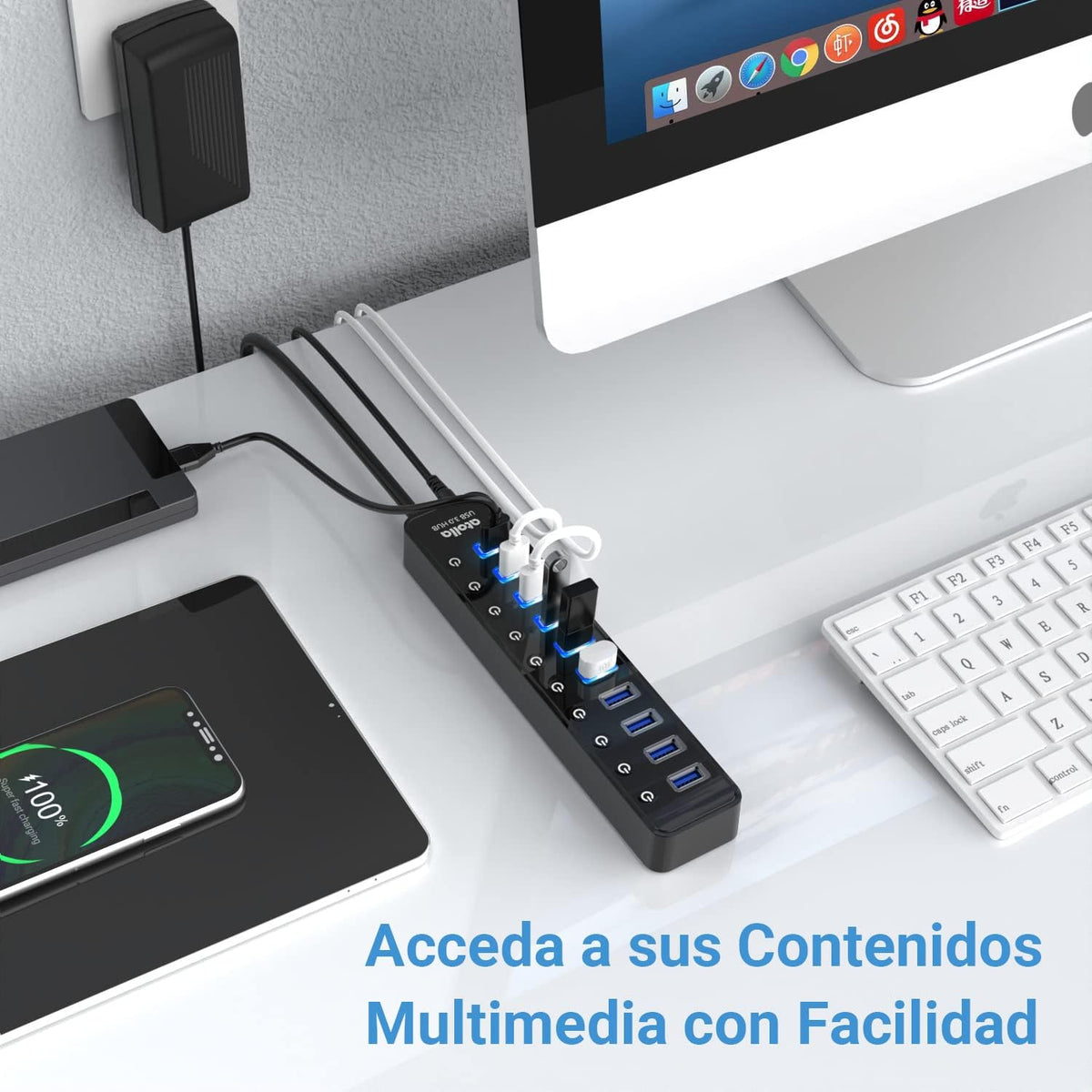 atolla, CH-310U3, hub USB 3.0 de 10 puertos, alimentado, adaptador 12V/2.5A