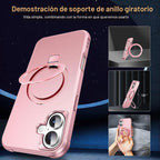 SKYLMW Compatible con iPhone 16 Funda con Soporte Magnético Invisible de Anillo O Funda de Grado Militar para iPhone 16 6.1" [Compatible con Mag-Safe][Gran Sensación de Agarre], Oro Rosa