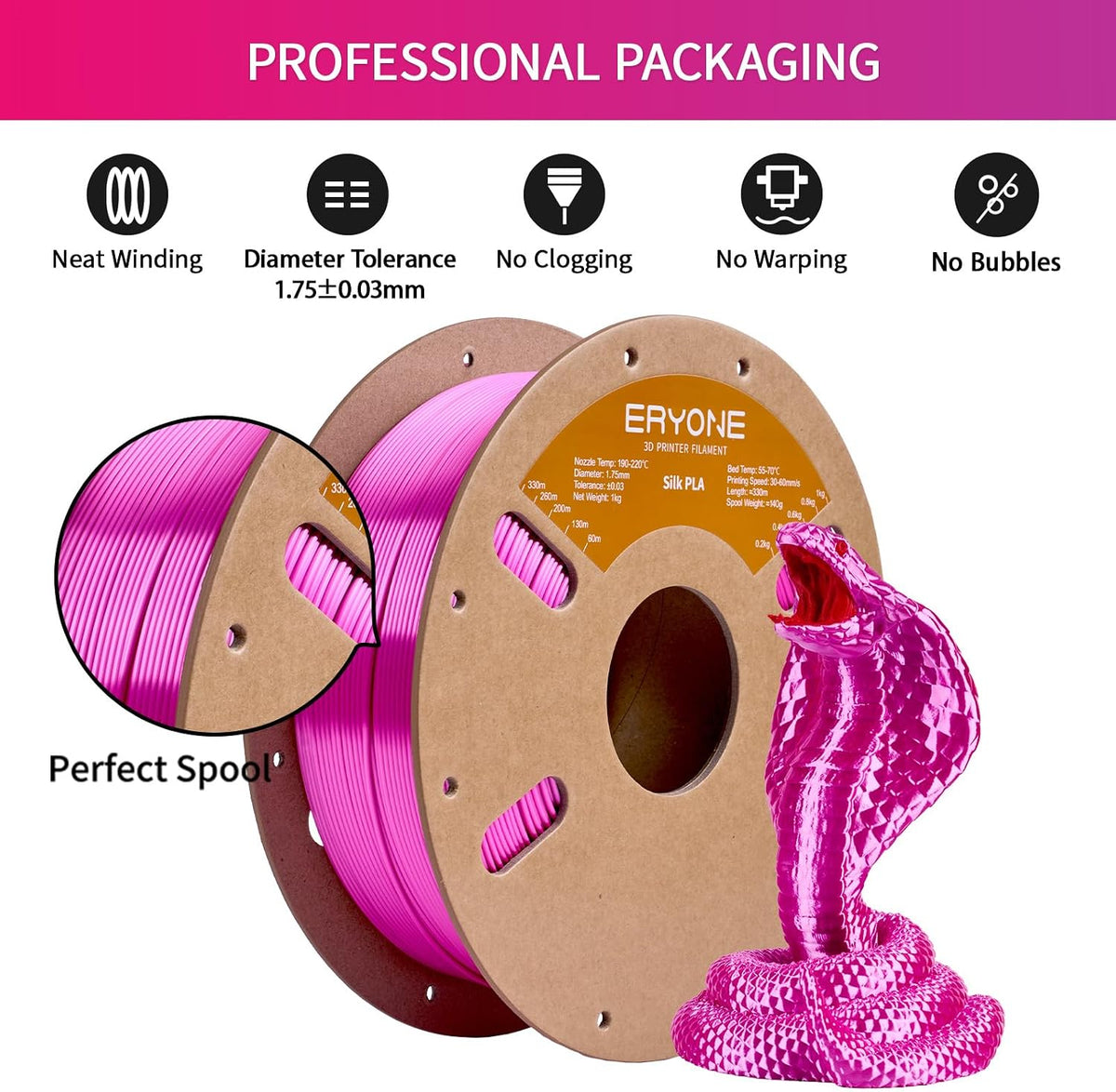 ERYONE Filamento PLA de seda para impresora 3D, 0.069 pulgadas +\/-...
