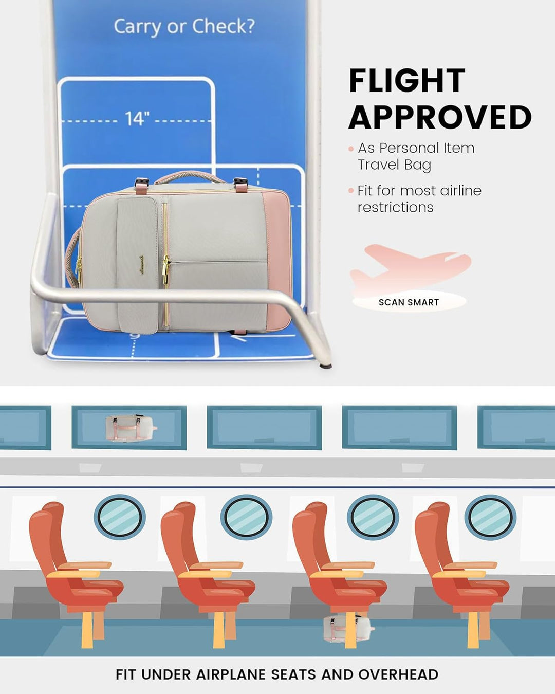 LOVEVOOK: mochila de mano, mochila de viaje de 40L para mujer con 3...