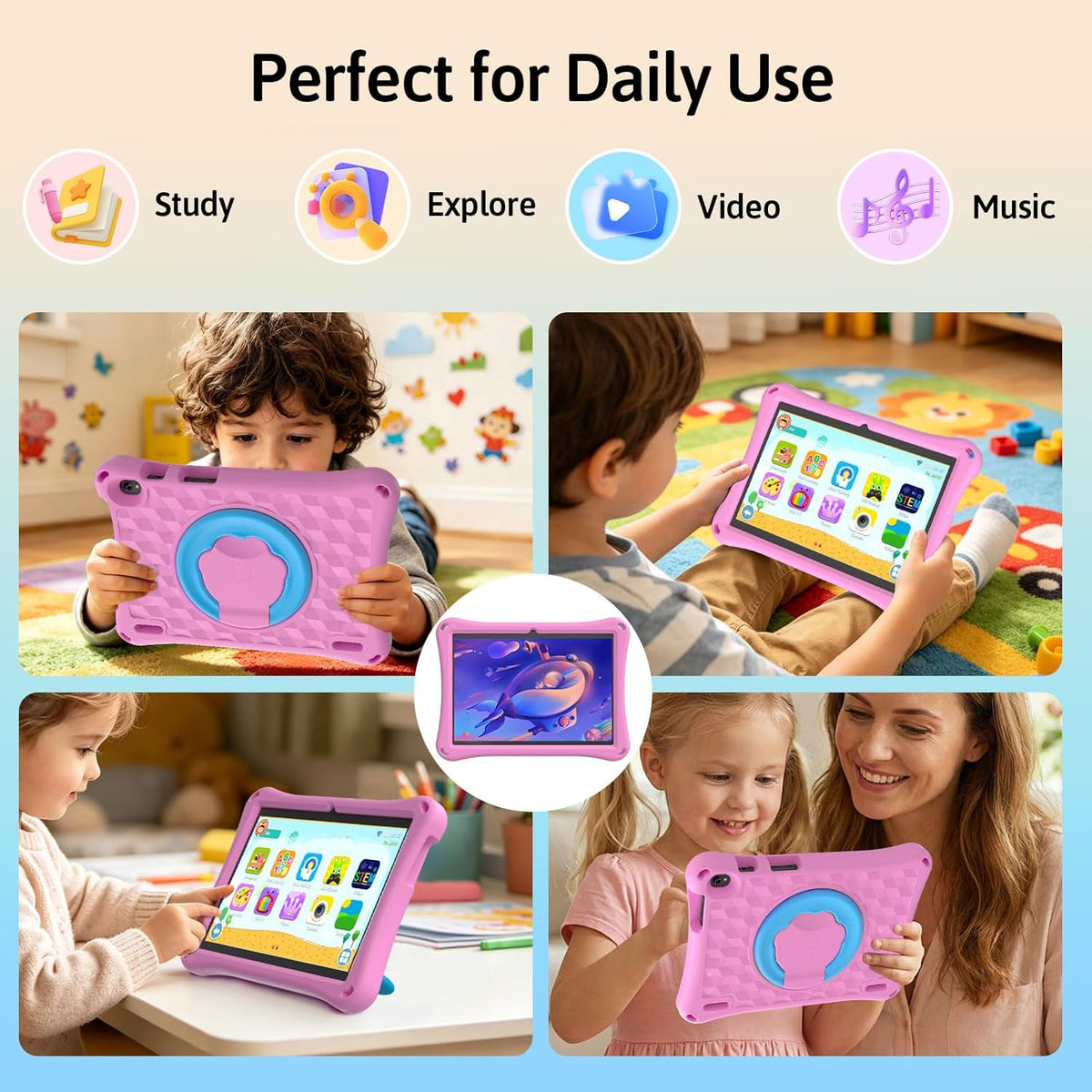 Tableta para niños Android 15 con estuche, Tableta de 10 pulgadas p...