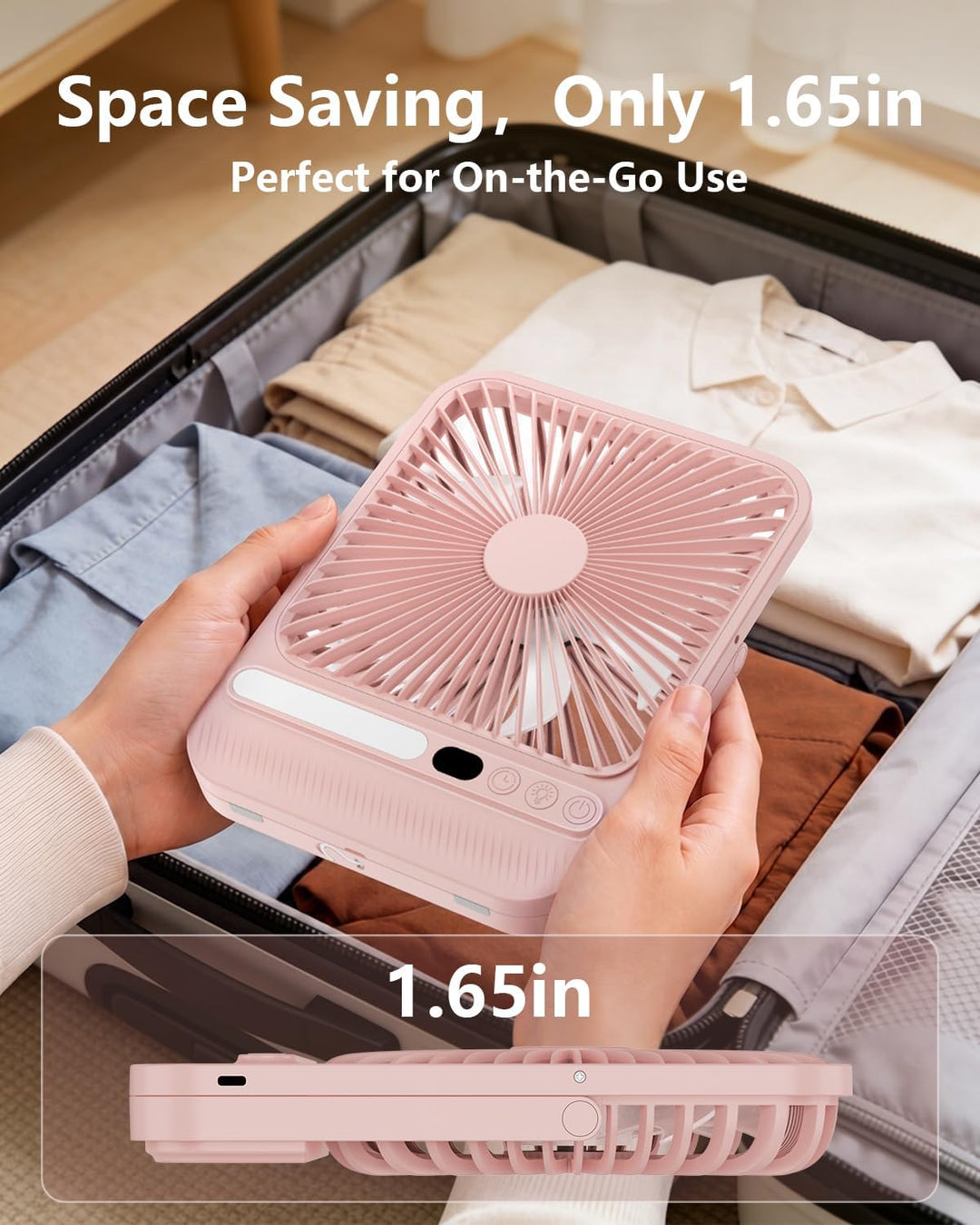 BIVBTP Ventilador de viaje portátil rosa de 8000 mAh con temporizad...