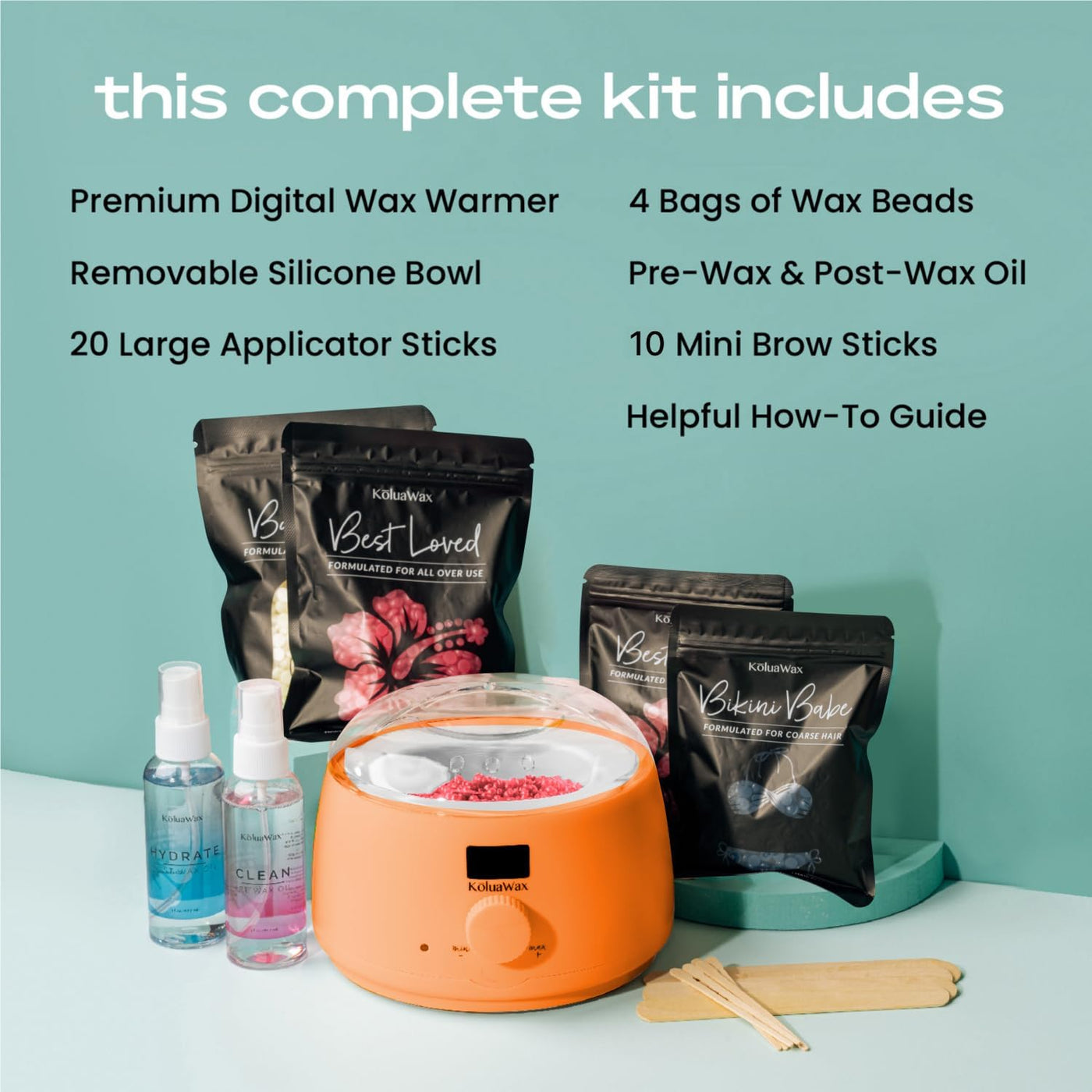 KoluaWax Kit de Cera Premium para Mujeres - Apto para Principiantes...