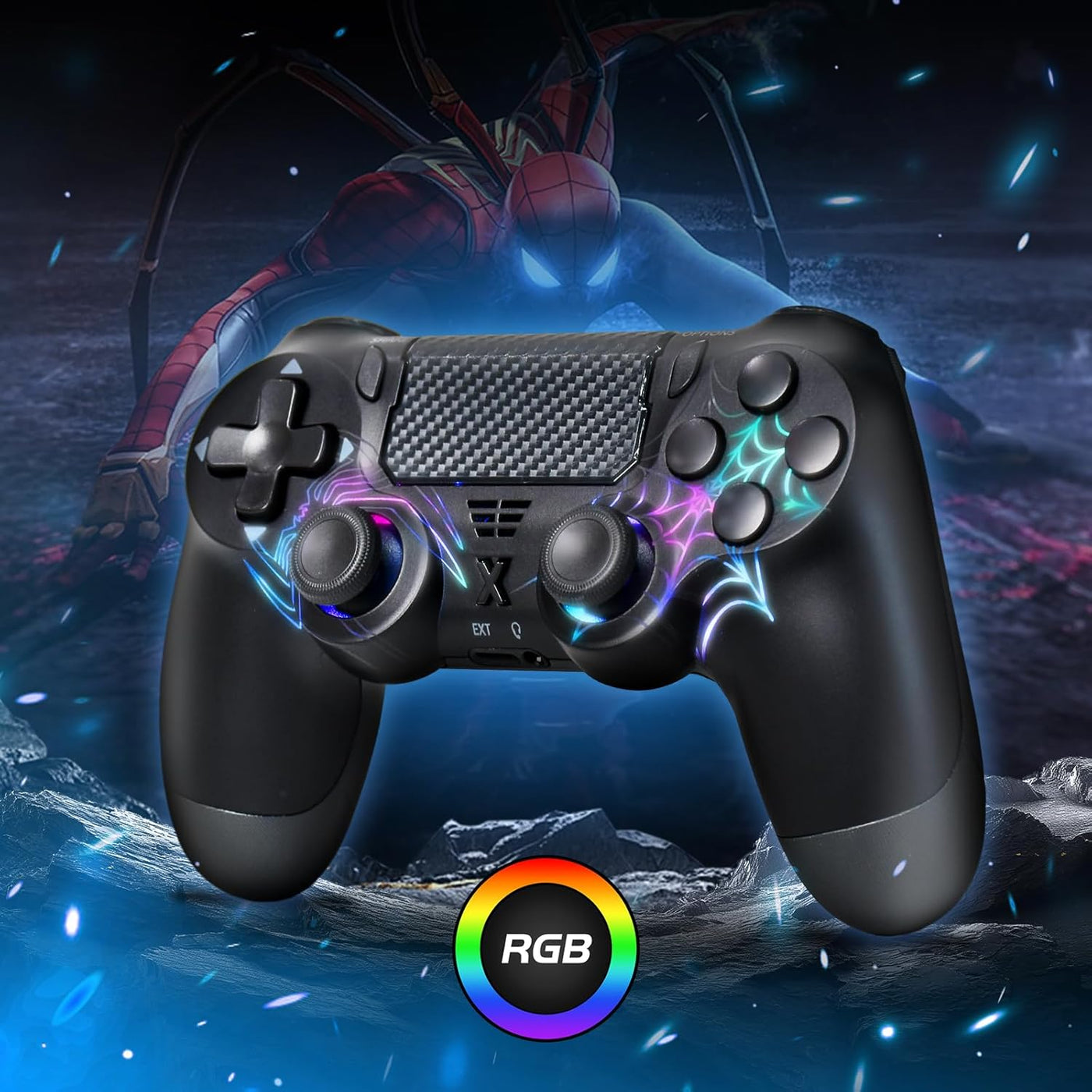 mone Wireless Controller for PS4\/PC, White Spider Design, Hall Eff...