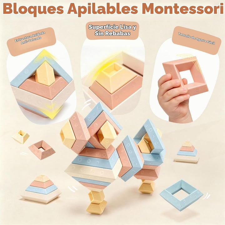 Joyreal Montessori - Bloques apilables para niños pequeños de 1 a 3...