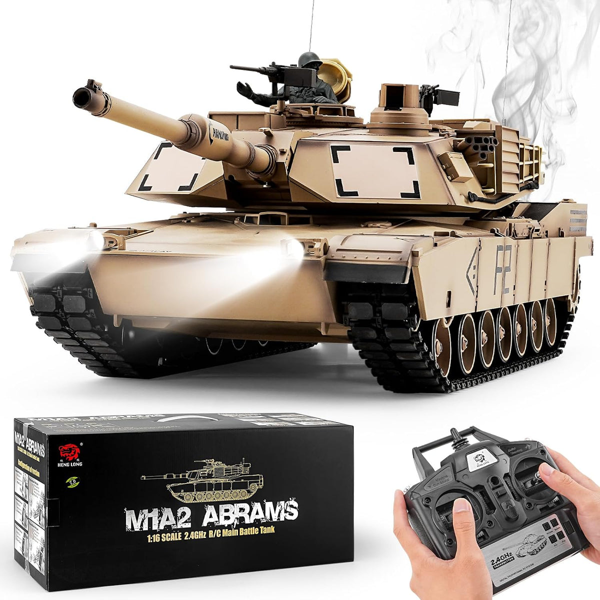 BESTYMXY Tanque RC US M1A2 Abrams Army, HengLong 1:16 2.4GHz Vehículo tanque de control remoto con sonido y luz para mayores de 14 años