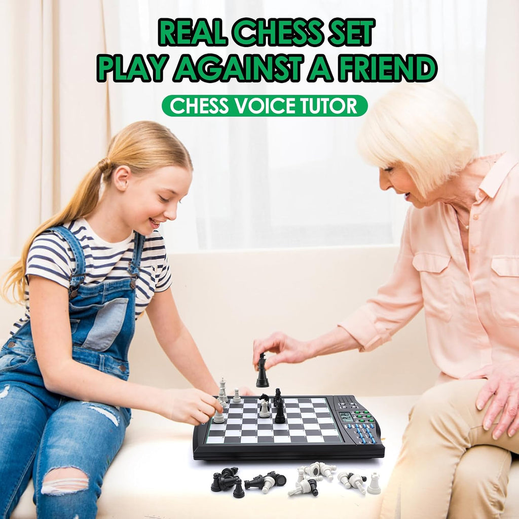 Tablero de ajedrez electrónico Talking Chess Academy, tablero de ajedrez inteligente con sistema de enseñanza de voz, juego de ajedrez para computadora con piezas magnéticas fuertes, 1-2 jugadores, juego de ajedrez electrónico - Viaje portátil simple
